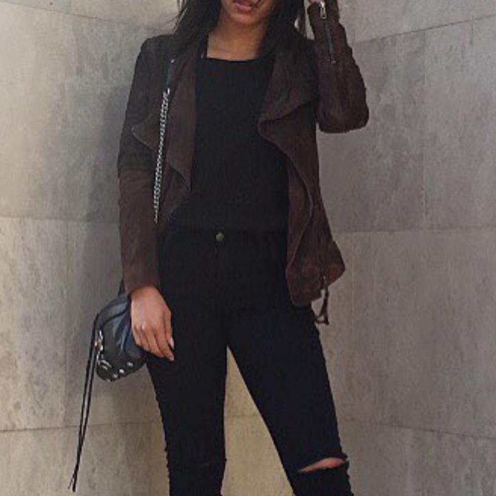Muubaa Wood Bark Goat Suede Biker Jacket